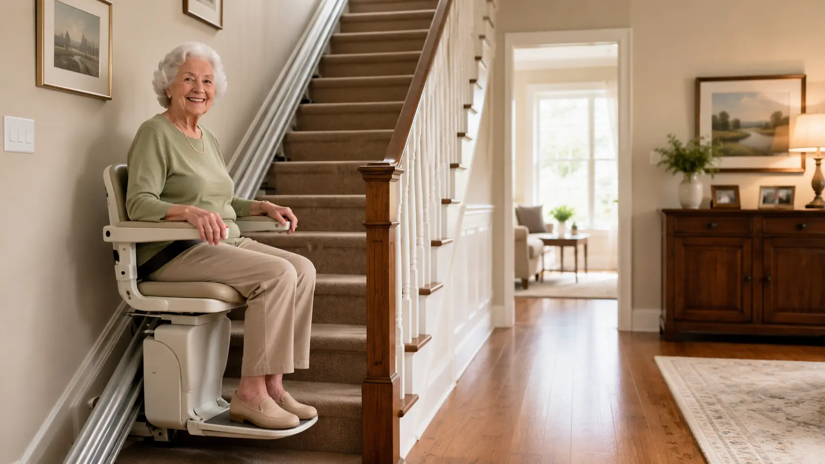 Monte-escalier installé dans une maison